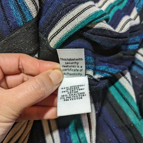 Diane Von Furstenberg Metallic Dress Cadenza Knit Wrap Blue Green Medium Midi - Picture 10 of 10